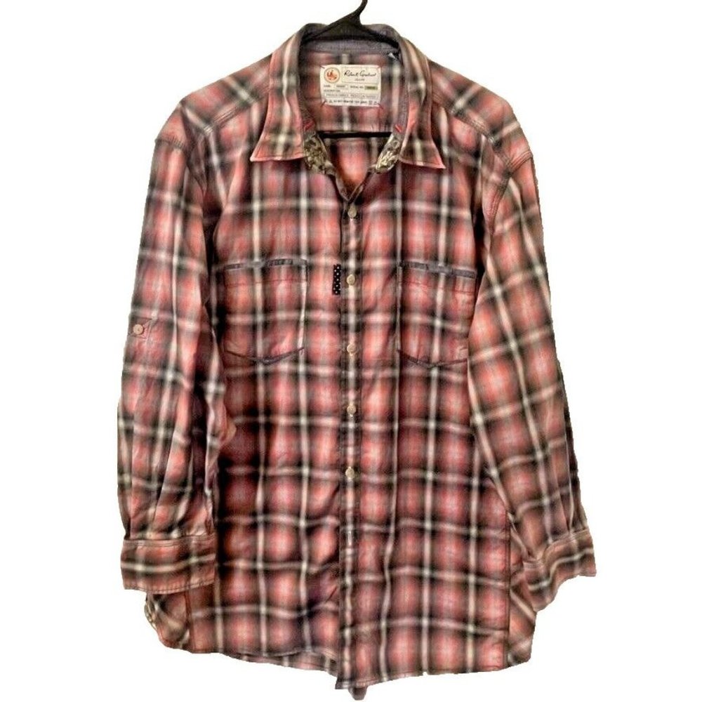 Robert Graham Pink Gray Plaid Button Up‎ Long Sleeve #046732 Men's Size 2XL